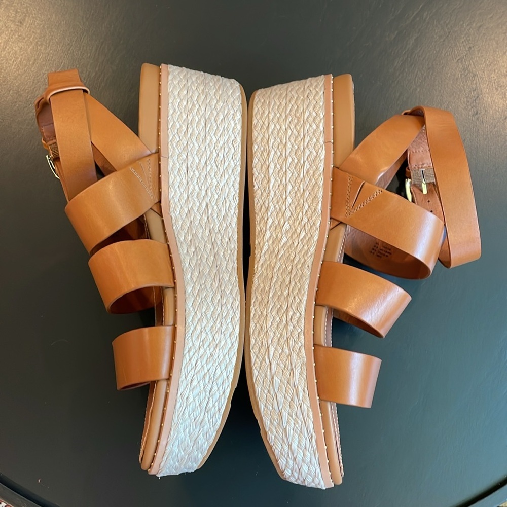 NWT FitFlop ELOISE light tan Espadrille Leather Wedge Back Strap Sandals Size 10 - Picture 4 of 12